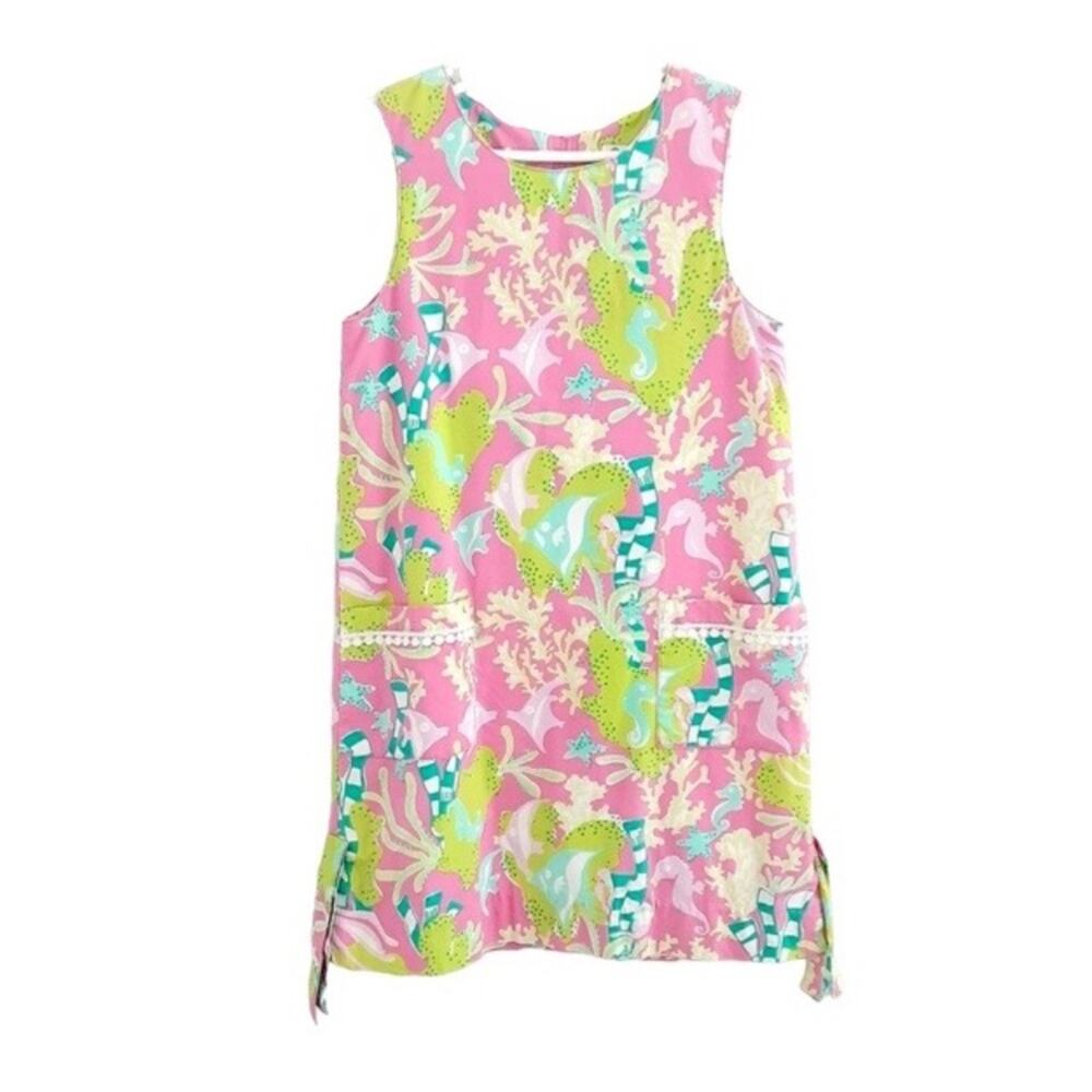 Lilly Pulitzer Little Lilly Mini Shift Dress Girls 7 Seahorse Coral Vintage 90s